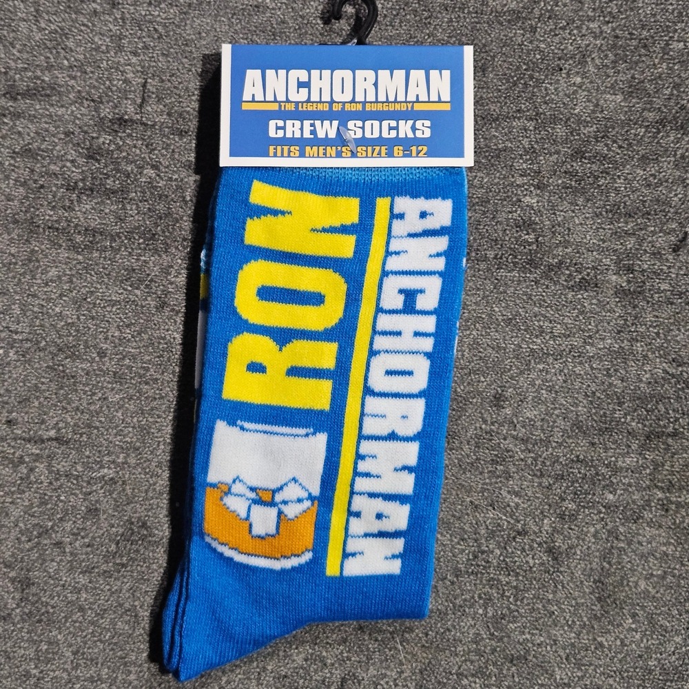 Anchorman Ron Burgundy Odd Sox Mens Crew Socks Size 6-12 Blue Yellow